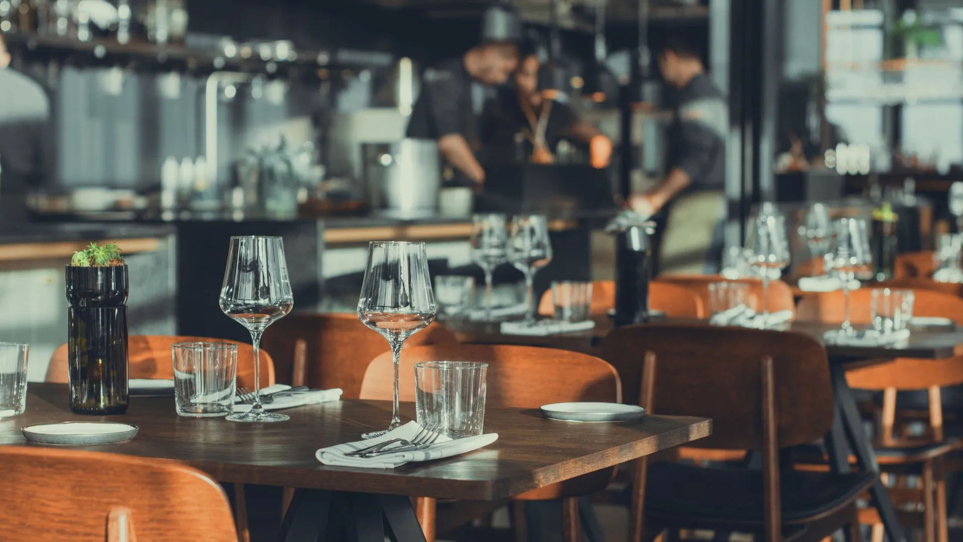 Restaurant interior with warm lighting